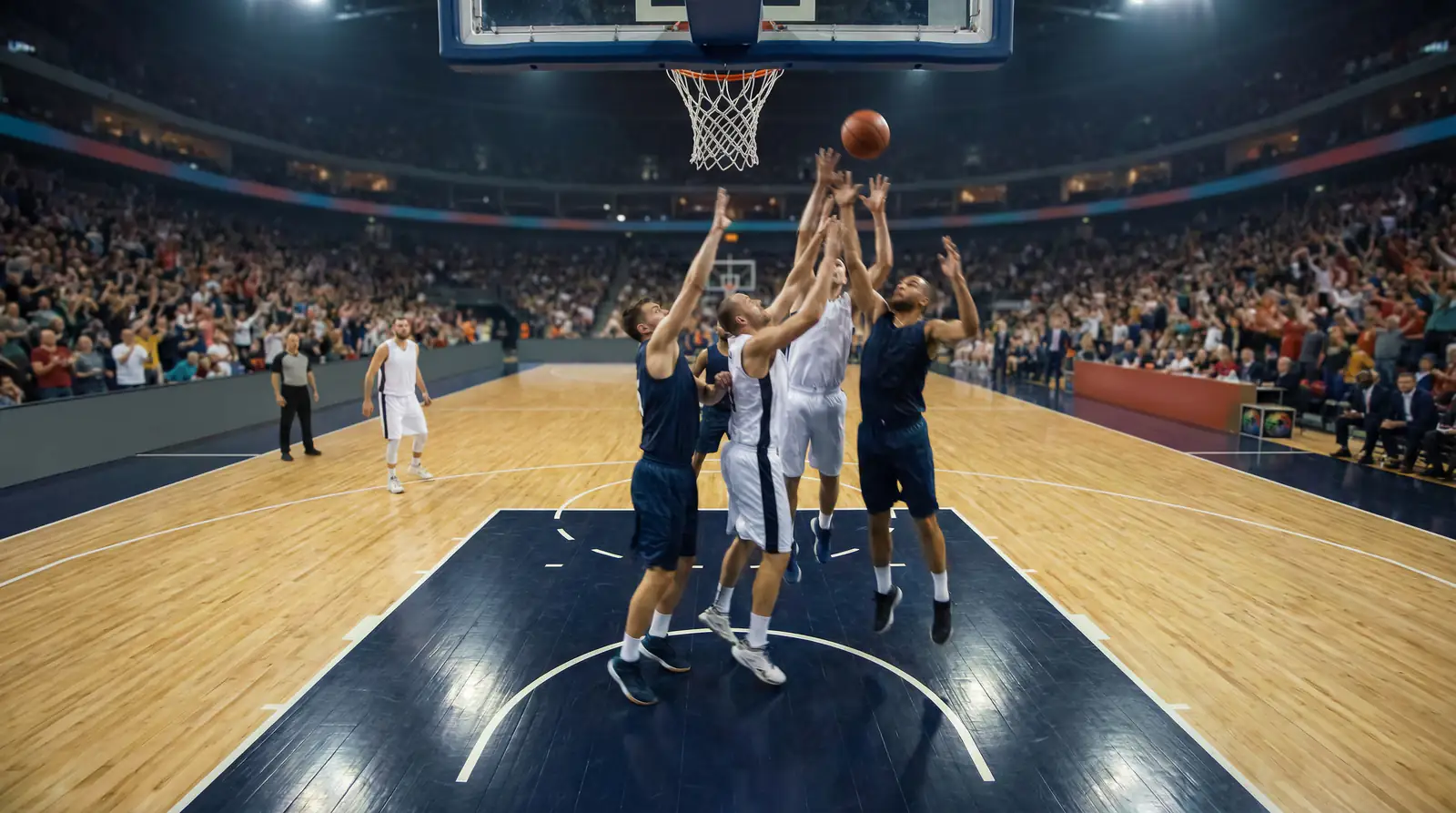 Jugadores de baloncesto europeo en acción durante un partido de Euroliga